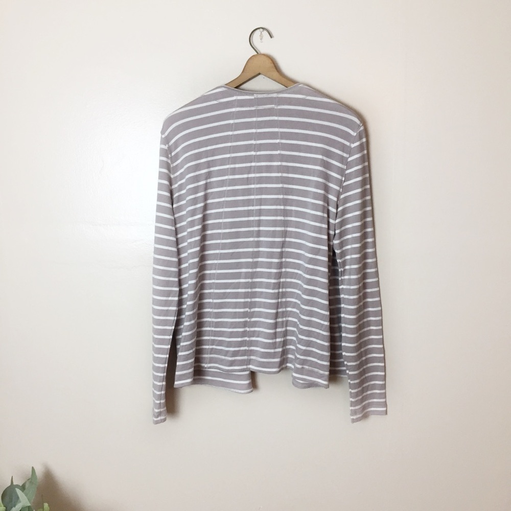 [Bordeaux] Mauve White Stripe Open Front Cardigan - image 8